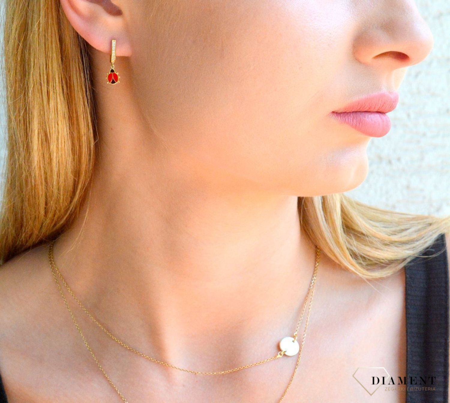 Złote kolczyki dla dziewczynki 585 z Biedronką KL 7210.jpg